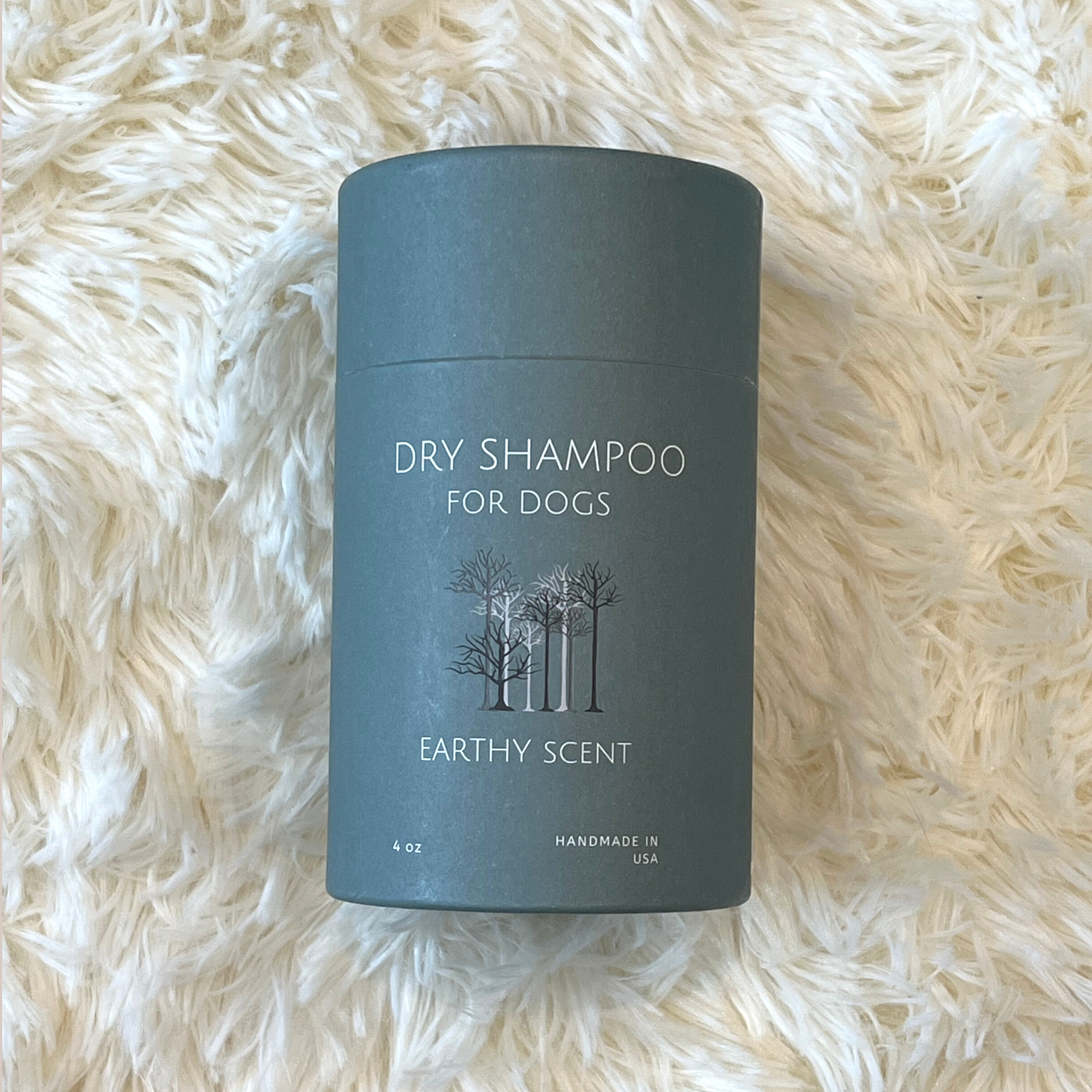 Green dry shampoo powder container, earthy scent