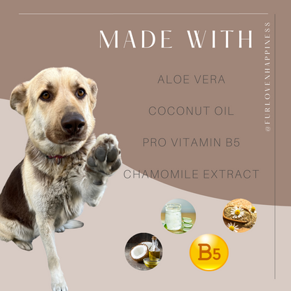 Leave in conditioner for dogs is made with aloe vera, coconut oil, b5 and chamomile extract